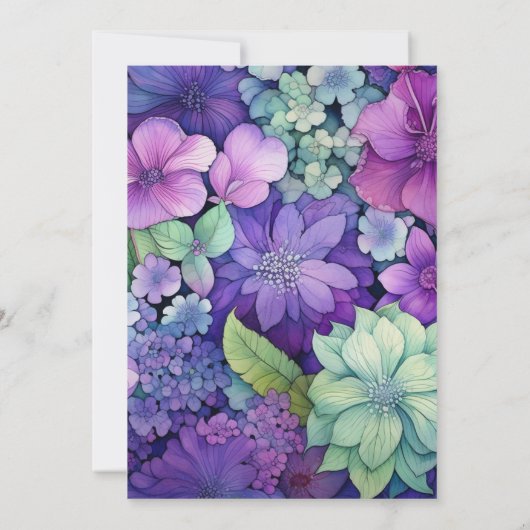 Limoen en Violet Bloemenbruiloft Kaart (Achterkant)