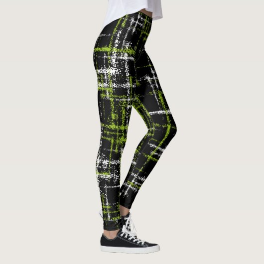 limoen en wit op zwart abstract kriskras leggings (Rechts)