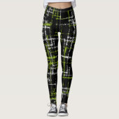 limoen en wit op zwart abstract kriskras leggings (Voorkant)