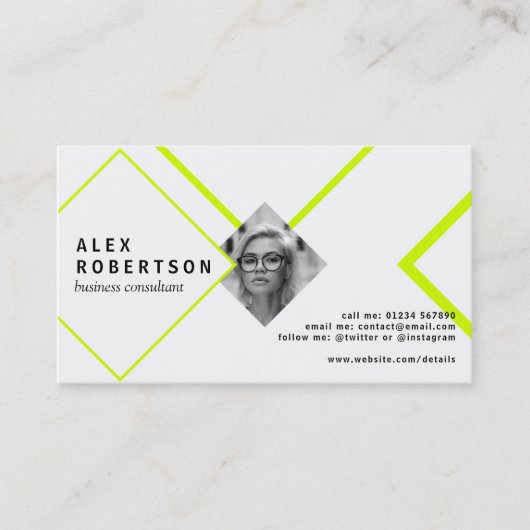 Limoen en witte diamanten portret visitekaartje (Voorkant)