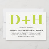 Limoen en witte initialen dikke typografie bruilof kaart (Voorkant)