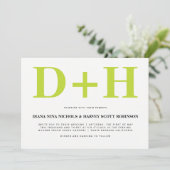 Limoen en witte initialen dikke typografie bruilof kaart (Staand voorkant)