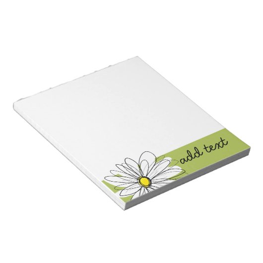 Limoen en Witte Whimsical Daisy met aangepaste tek Notitieblok (Schuin)