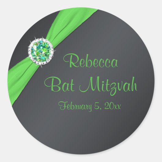 Limoen en zwart 1,5" ronde Bat Mitzvah Sticker (Voorkant)