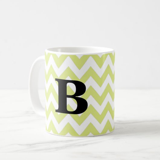 Limoen en zwarte Chevron Monogram Mok (Voorkant links)