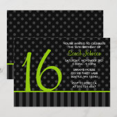 Limoen en zwarte poka Dot Stripes Sweet 16 Birthda Kaart (Voorkant / Achterkant)