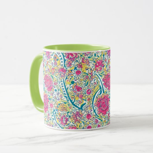 Limoen Floral Arabic Pattern Mok (Voorkant links)