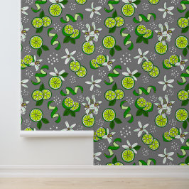 Limoen Fruit en bloemen Stijlvolle Citrus Patroon Behang