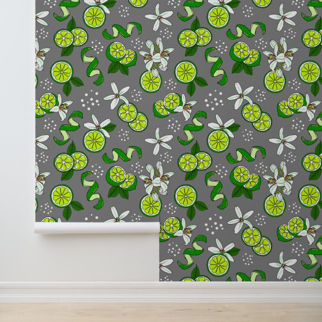 Limoen Fruit en bloemen Stijlvolle Citrus Patroon Behang (Applicatie)