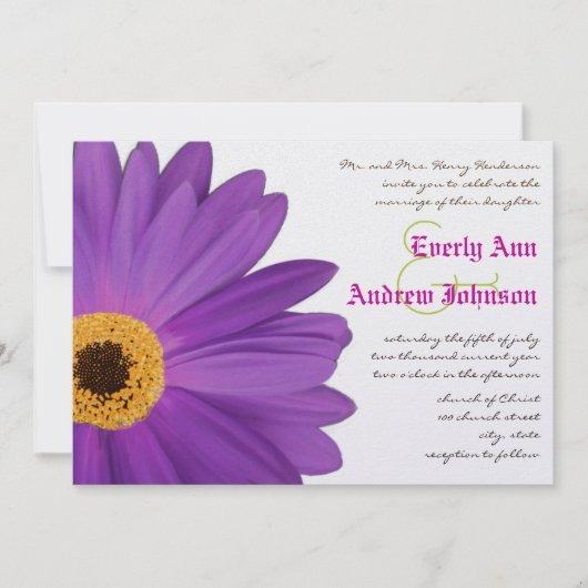 Limoen & Fuchsia Gerber Daisy Wedding Invitation Kaart (Voorkant)
