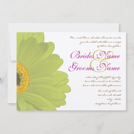 Limoen & Fuchsia Gerber Daisy Wedding Invitation Kaart (Voorkant)