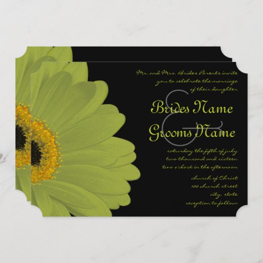 Limoen & Fuchsia Gerber Daisy Wedding Invitation Kaart (Voorkant / Achterkant)