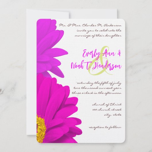 Limoen & Fuchsia Gerber Daisy Wedding Invitation Kaart (Voorkant)