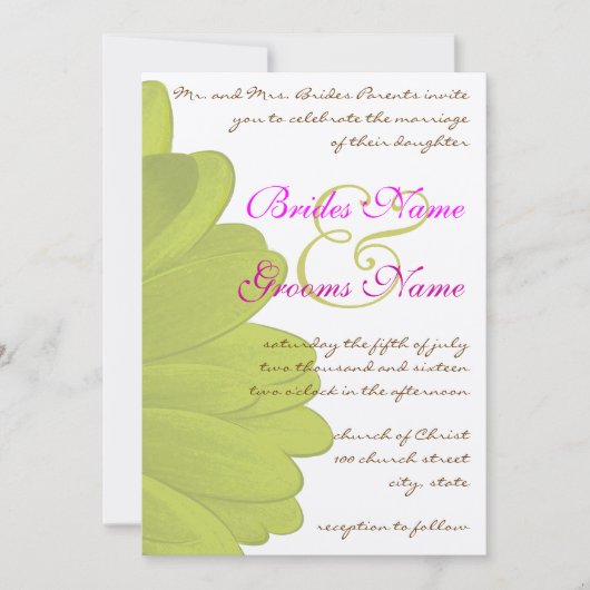 Limoen & Fuchsia Gerber Daisy Wedding Invitation Kaart (Voorkant)