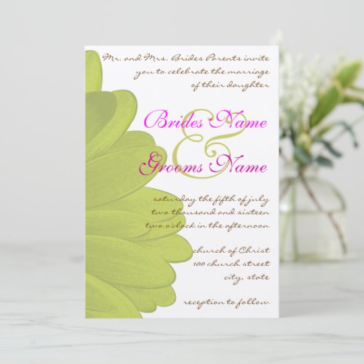 Limoen & Fuchsia Gerber Daisy Wedding Invitation Kaart (Staand voorkant)