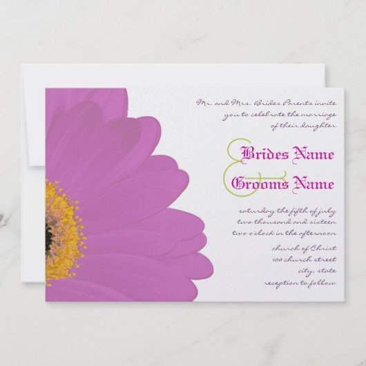Limoen & Fuchsia Gerber Daisy Wedding Invitation Kaart (Voorkant)