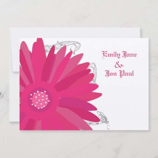 Limoen & Fuchsia Gerber Daisy Wedding Invitation Kaart (Achterkant)