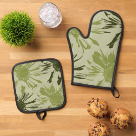Limoen Gerbera Flowers Ovenwant & Pannenlap Set
