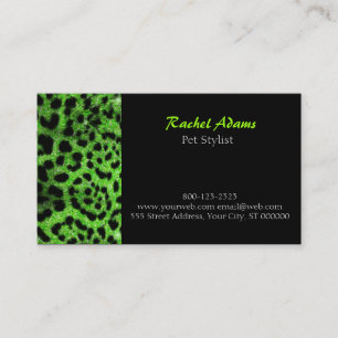 Limoen Glitter Cheetah Pet Groomer Visitekaartje