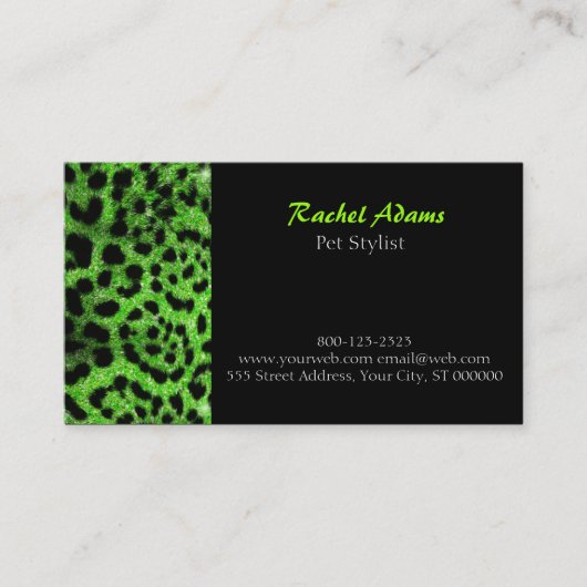 Limoen Glitter Cheetah Pet Groomer Visitekaartje (Voorkant)