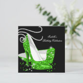Limoen Glitter High Heels Black Birthday Party Kaart (Staand voorkant)