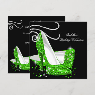 Limoen Glitter High Heels Black Birthday Party Kaart