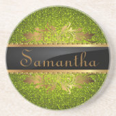 Limoen Glitter Sequin Disco Glitz Patroon Onderzet Zandsteen Onderzetter (Voorkant)