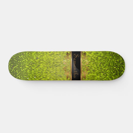 Limoen Glitter Sequin Disco Old School Skateboard (Horizontaal)