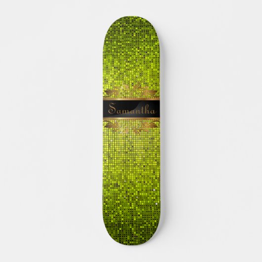 Limoen Glitter Sequin Disco Old School Skateboard (Voorkant)