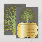 Limoen Gold Swirl Damask Tree Wedding RSVP (Voorkant / Achterkant)