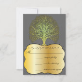 Limoen Gold Swirl Damask Tree Wedding RSVP Kaartje (Voorkant)