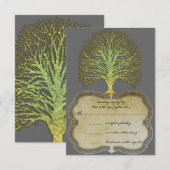 Limoen Gold Swirl Damask Tree Wedding RSVP Kaartje (Voorkant / Achterkant)