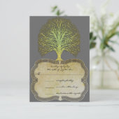 Limoen Gold Swirl Damask Tree Wedding RSVP Kaartje (Staand voorkant)
