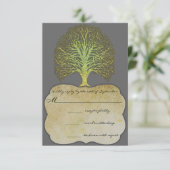 Limoen Gold Swirl Damask Tree Wedding RSVP Kaartje (Staand voorkant)