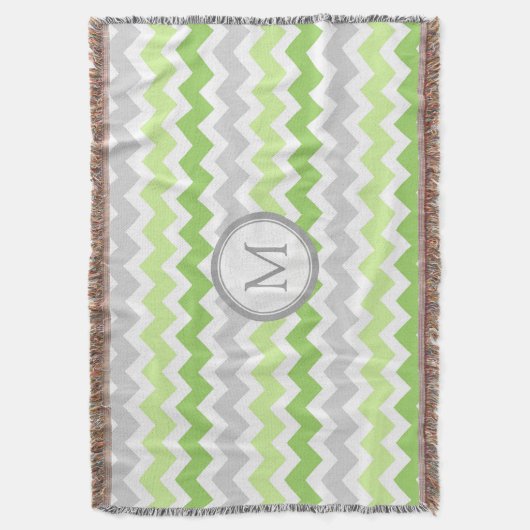 Limoen Gray Chevron Pattern Monogram Throw Blanket Deken (Voorkant Verticaal)
