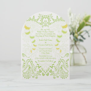 Limoen GreenWhimsical Bird Wedding Invitations Kaart