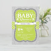 Limoen Grey Bloemen Baby shower Uitnodiging (Staand voorkant)
