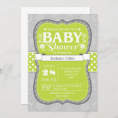 Limoen Grey Bloemen Baby shower Uitnodiging (Voorkant / Achterkant)