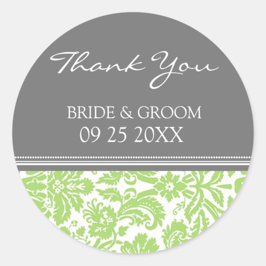 Limoen Grey Damask Dank u bruiloft gunst Labels (Voorkant)