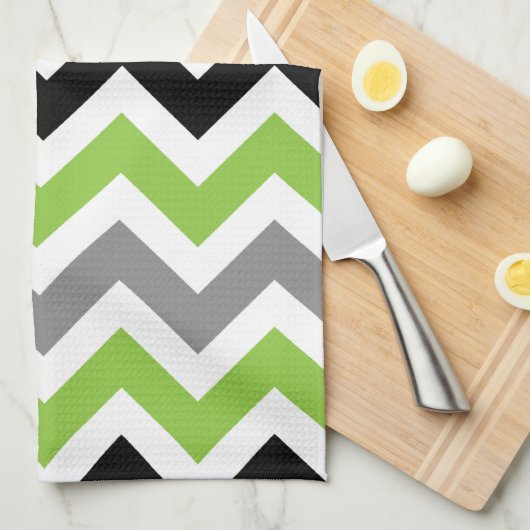 Limoen Grijs Zwart Wit Chevron Keuken Handdoeken (Quarter Fold)