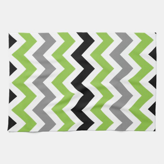 Limoen Grijs Zwart Wit Chevron Keuken Handdoeken (Horizontaal)
