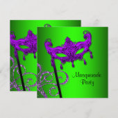 Limoen Groen Paarse Maskerade Feest Uitnodigingen (Voorkant / Achterkant)