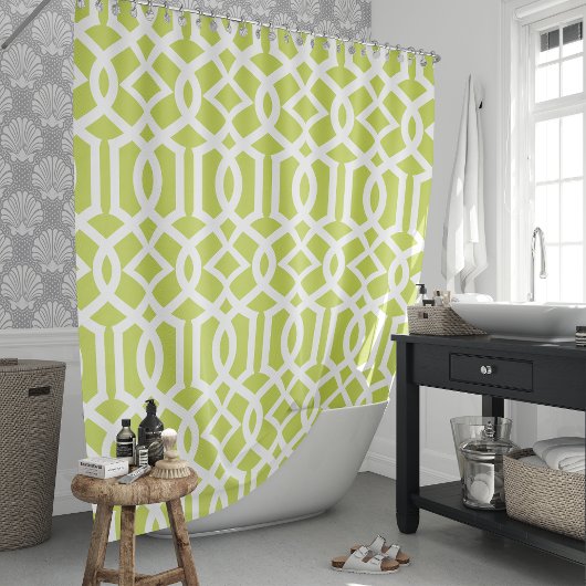 Limoen Groen Wit Trellis Douchegordijn