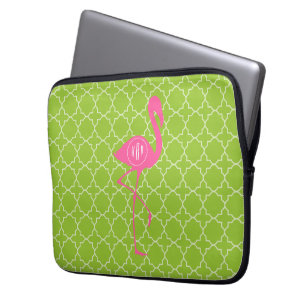 Limoen Groene Quatrefoil van de Flamingo van het Laptop Sleeve