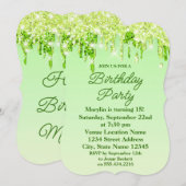 LIMOEN GROENGLITER DRIP ELEGANT BIRTHDAY INVITATIO KAART (Voorkant / Achterkant)