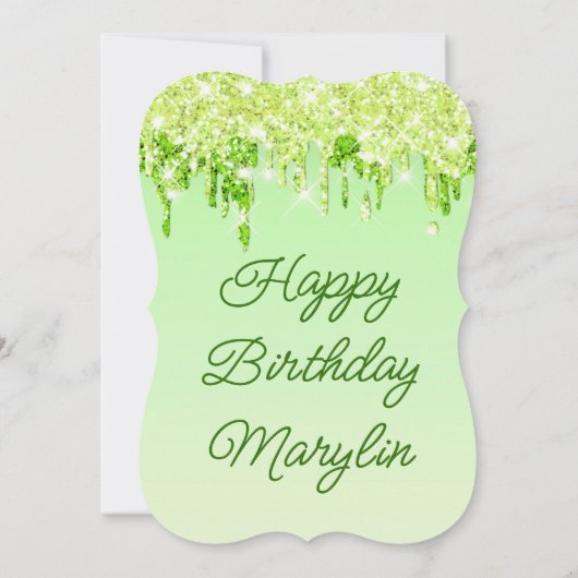 LIMOEN GROENGLITER DRIP ELEGANT BIRTHDAY INVITATIO KAART (Achterkant)