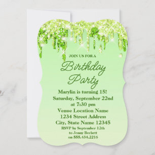 LIMOEN GROENGLITER DRIP ELEGANT BIRTHDAY INVITATIO KAART
