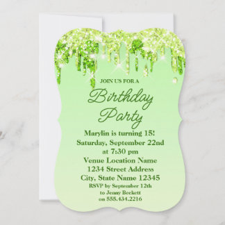 LIMOEN GROENGLITER DRIP ELEGANT BIRTHDAY INVITATIO KAART