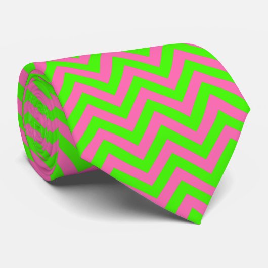 Limoen, Hot Pink #2 LG Chevron ZigZag Pattern Stropdas (Opgerold)