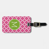 Limoen Hot Pink Quatrefoil Pattern Custom Monogram Bagagelabel (Voorkant horizontaal)